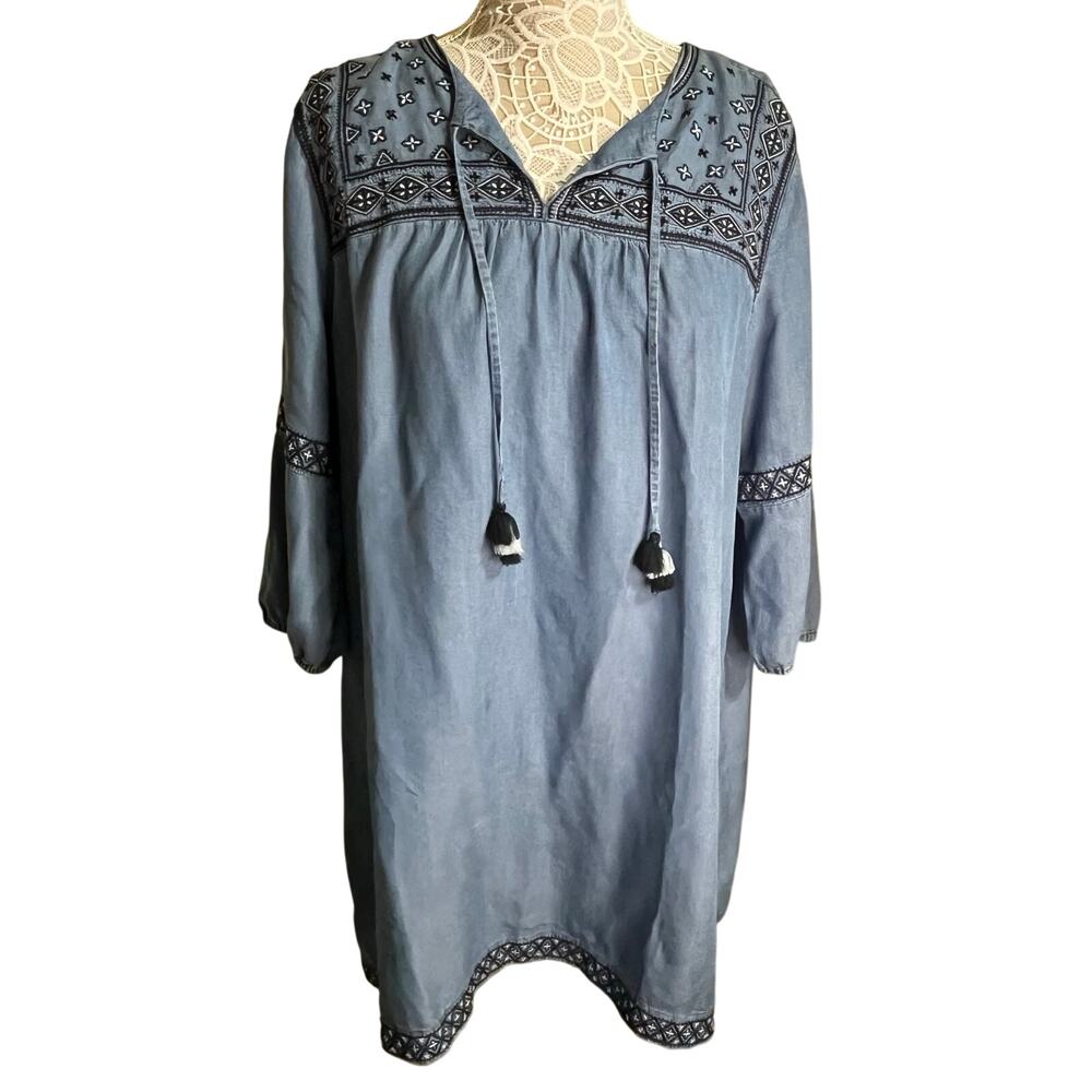 J.Jill denim dress embroidered women’s size XL petite- boho casual